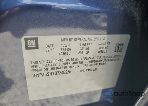 2013 Chevrolet Cruze Ls from USA, damaged, VIN 1G1PA5SH7D7248926